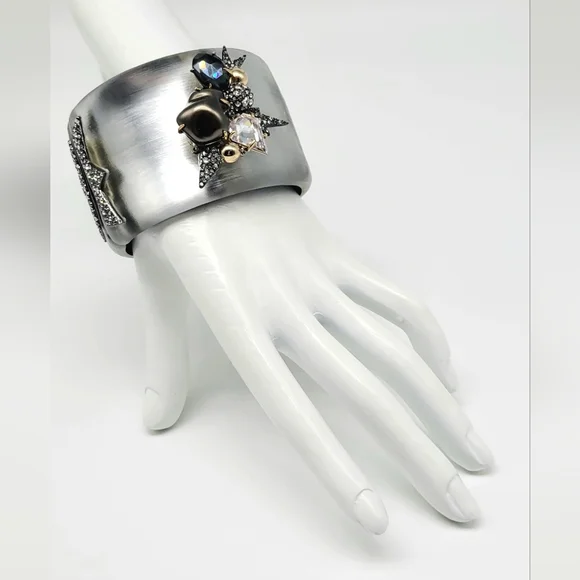 Alexis Bittar Silver Lucite Miss Havisham Statement Bangle Swarovski Crystals